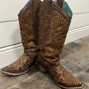 Leather Vintage Corral Boots with Lizard Inlay